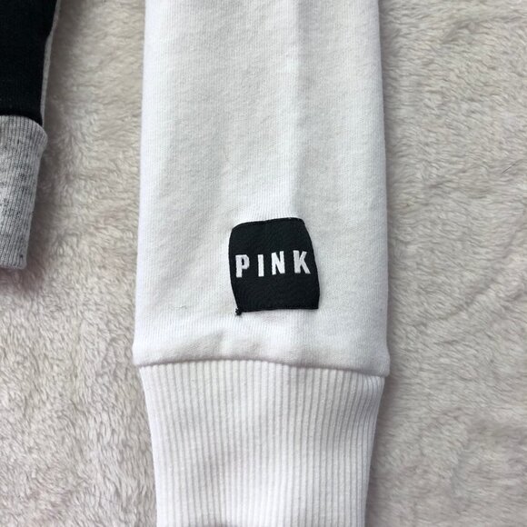 PINK Victoria's Secret Full Zip Up Color Block Hoodie Black/White/Grey XS - Picture 7 of 14